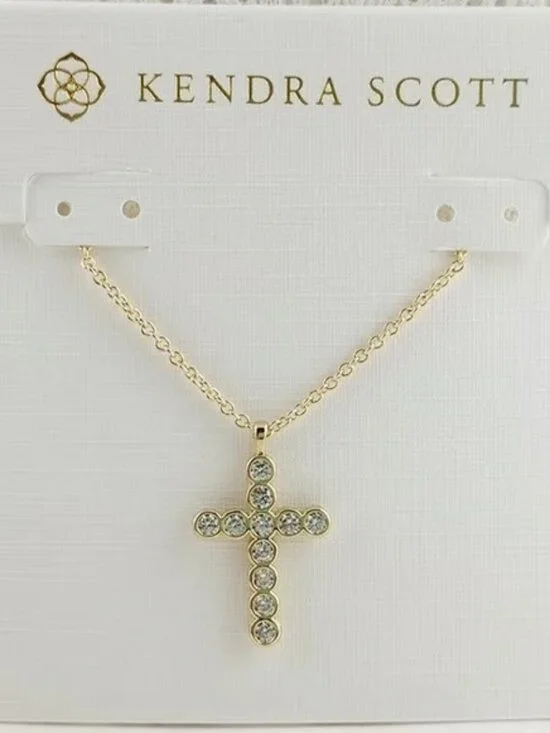 Kendra Scott White Crystal Gold Cross Necklace - Picture 1 of 4